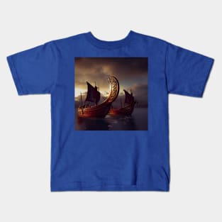 Viking Raiders on Longships Kids T-Shirt